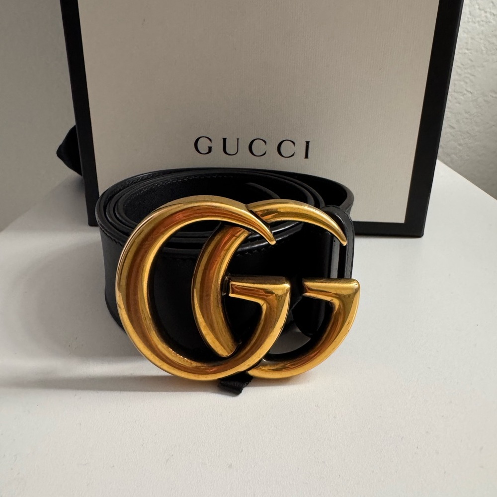 Gucci Black Belt with Gold GG Buckle